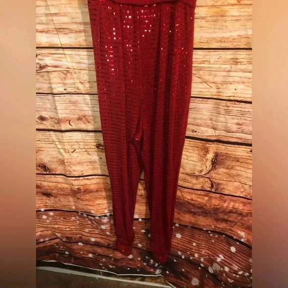 Roched Red Sequin Jumpsuit - Picture 13 of 14